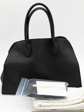 The Row Soft Margaux 12 Black Matte Grained Calfskin Palladium HW w/ COA